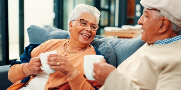 Elderly Couple Enjoying Coffee Together in Independent Living Facility